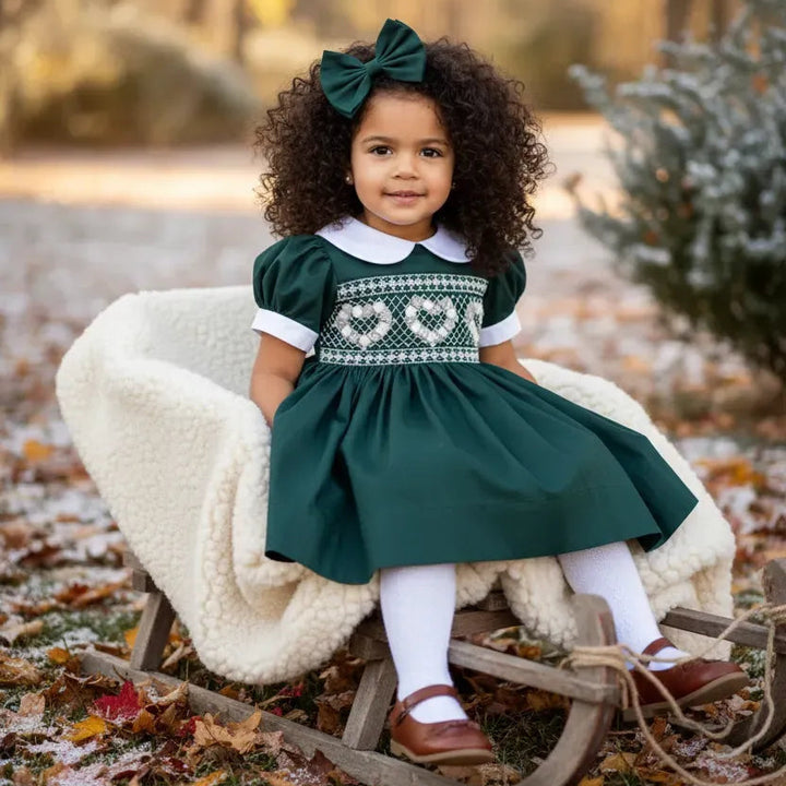 Ocean Baby Girls 'Forest Emerald' Heart Smocked Petticoat Layered Dress - (NB-10Yrs)
