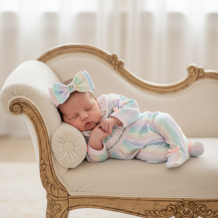 rainbow baby girls smocked sleepsuit set 