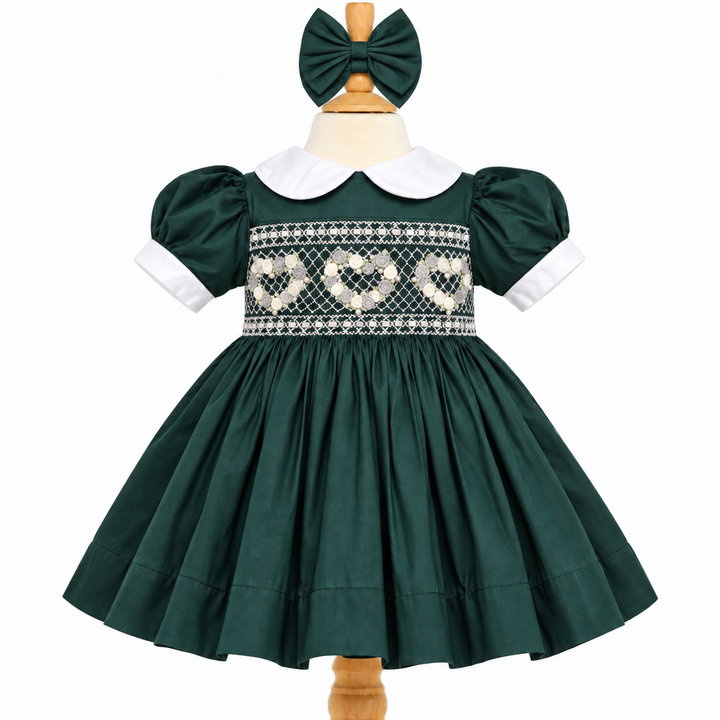 Ocean Baby Girls 'Forest Emerald' Heart Smocked Petticoat Layered Dress - (NB-10Yrs)