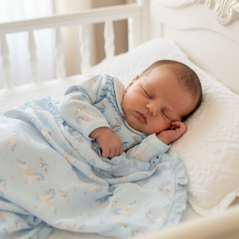 Ocean Baby Boys Carousel Smocked Ruffle Edged Blanket