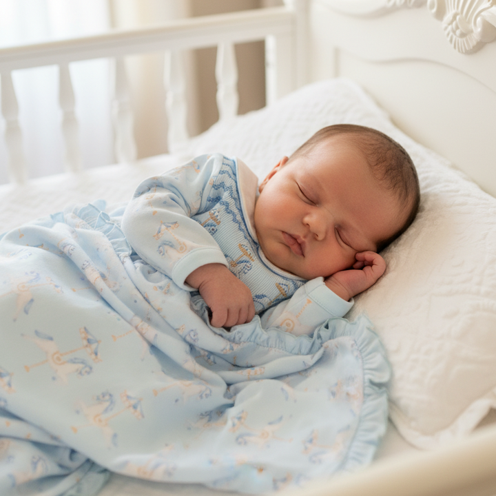 Ocean Baby Boys Carousel Smocked Ruffle Edged Blanket