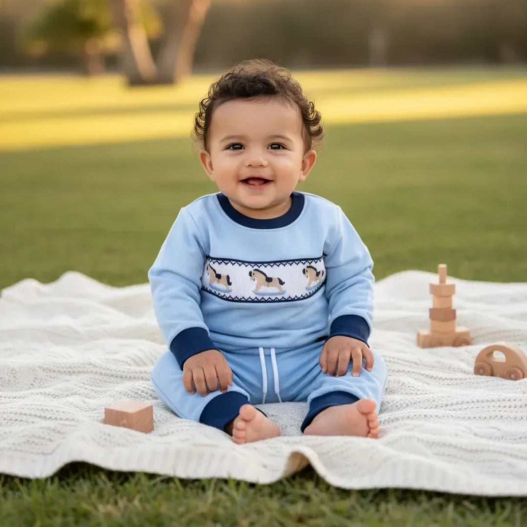 Ocean Baby Boys Smocked Rocking Horse Tracksuit Set (3M-5Yrs)