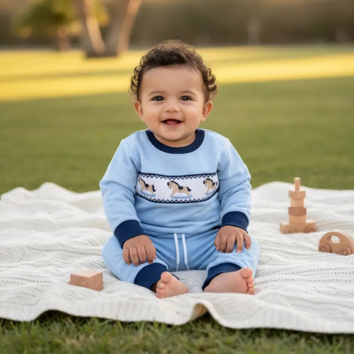 Ocean Baby Boys Smocked Rocking Horse Tracksuit Set (3M-5Yrs)