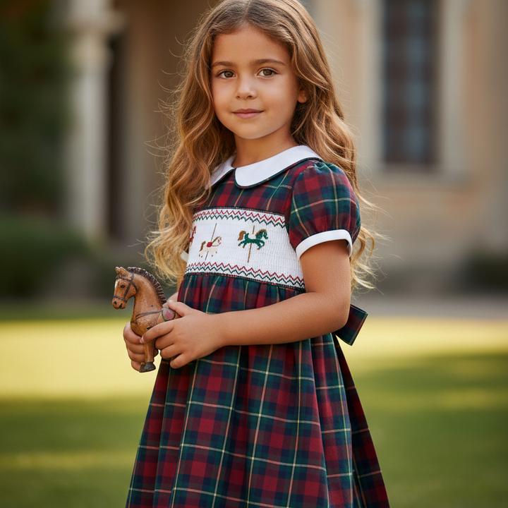 Ocean Baby Girls Trio Plaid Smocked Petticoat Layered Dress (NB-8Yrs)