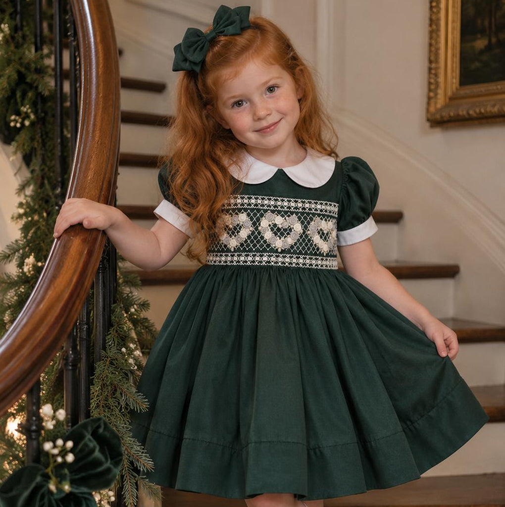 Ocean Baby Girls 'Forest Emerald' Heart Smocked Petticoat Layered Dress - (NB-10Yrs)