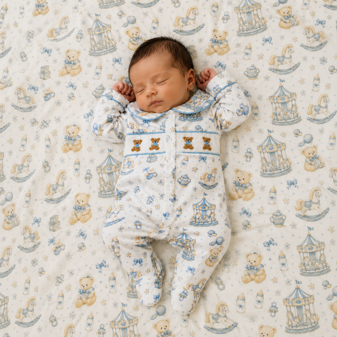 baby boys smocked old fashioned sleepsuit