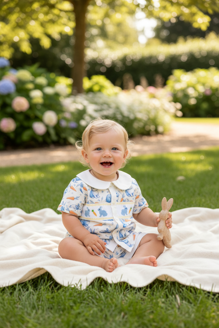 Ocean Baby Boys Blue And Cream Bunny Themed Pyjama Set (3M-5Yrs) Pjs