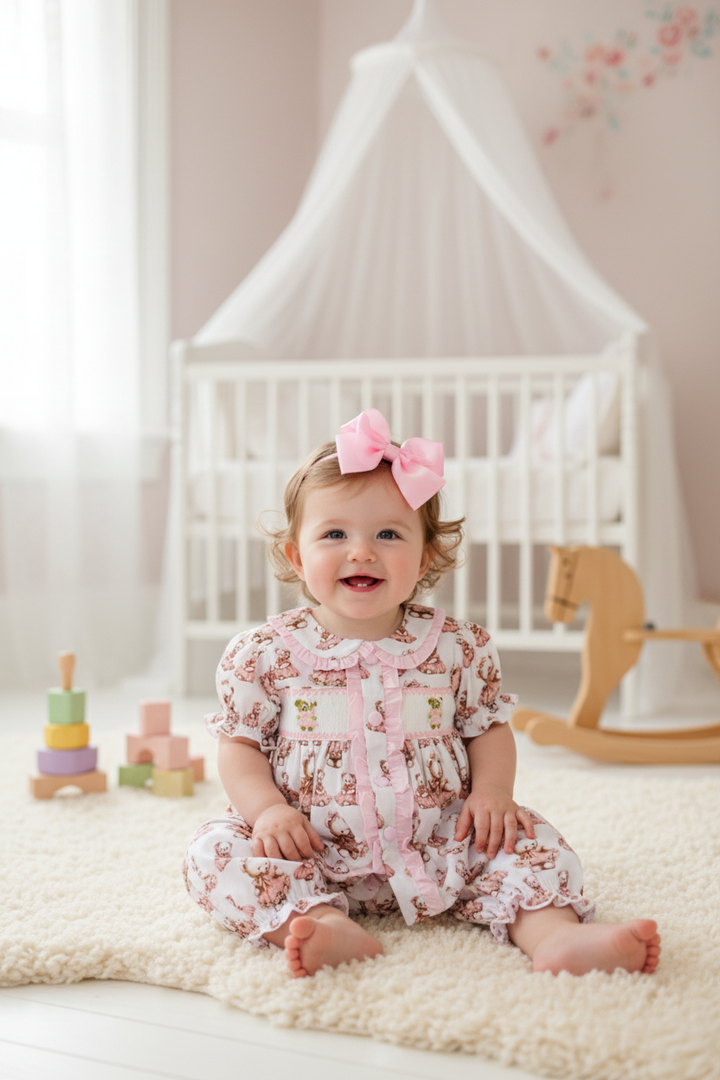 Ocean Baby Girls Smocked Teddybear Themed Pyjamas (3M-8Yrs) Pj's