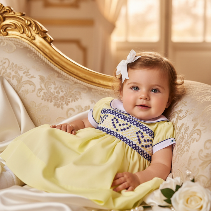 lemon cotton smocked handmade baby dress girls spring lemon dress