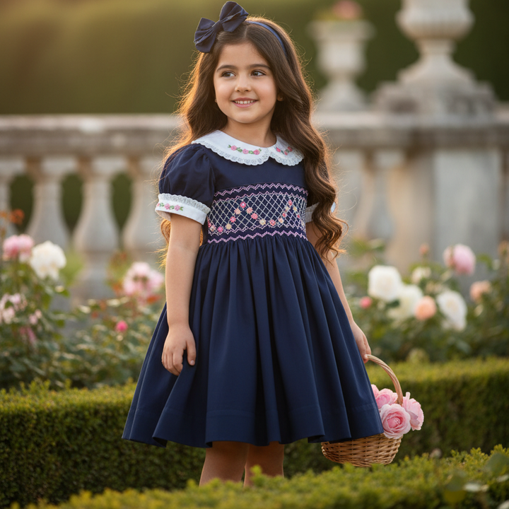 Ocean Baby Girls Navy Smocked Petticoat Layered Dress (3M-10Yrs)