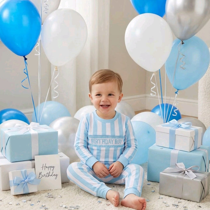Smocked Birthday Boy Pj's (9M-5Yrs) Blue/White