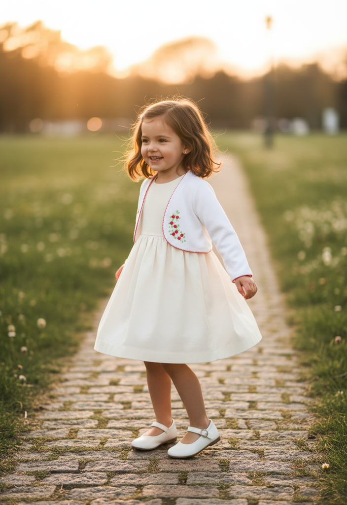 Ocean Baby Girls Hand Embroidered Rose Bullion Cardigan White/Red (NB-10Yrs)