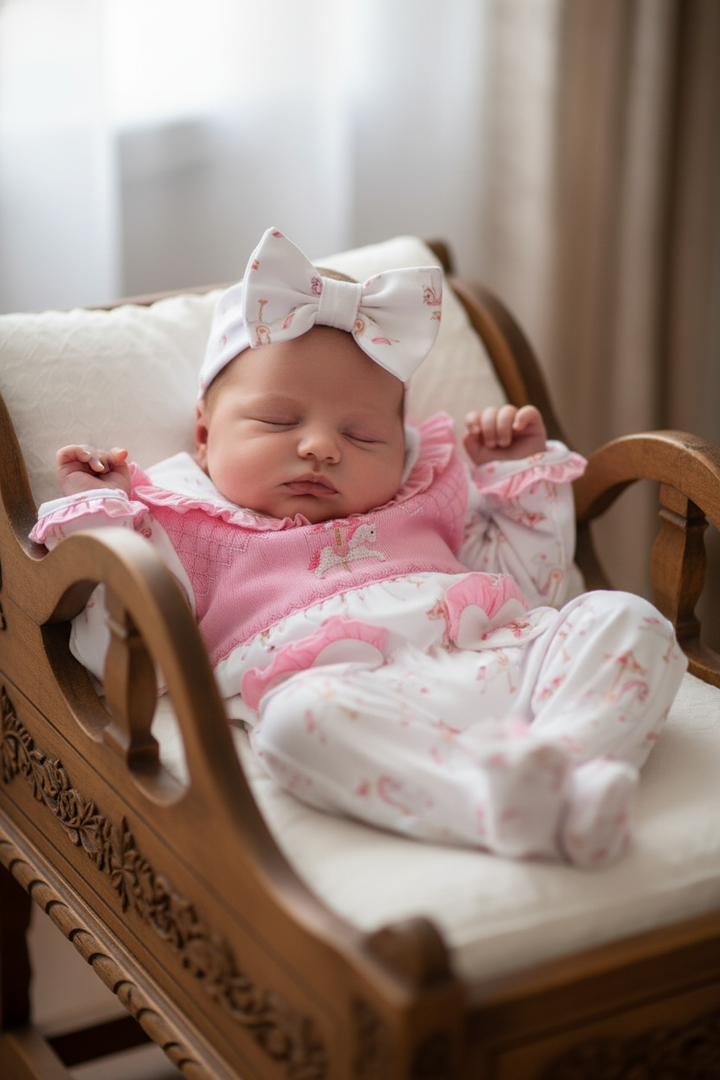 Ocean Baby Girls Smocked Carousel Sleepsuit & Headband Set (NB-12M)