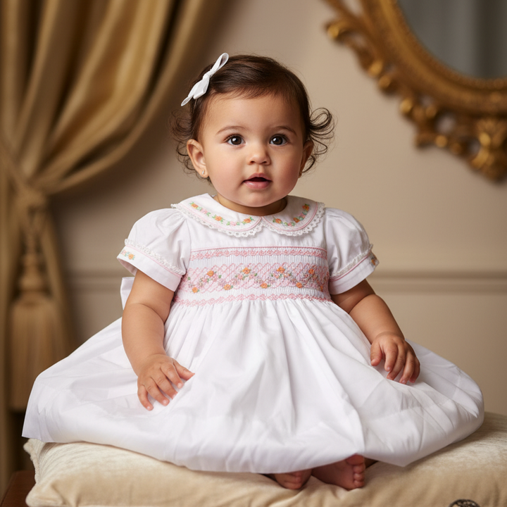Ocean Baby Girls Milk White Smocked Petticoat Layered Dress (NB-10Yrs)