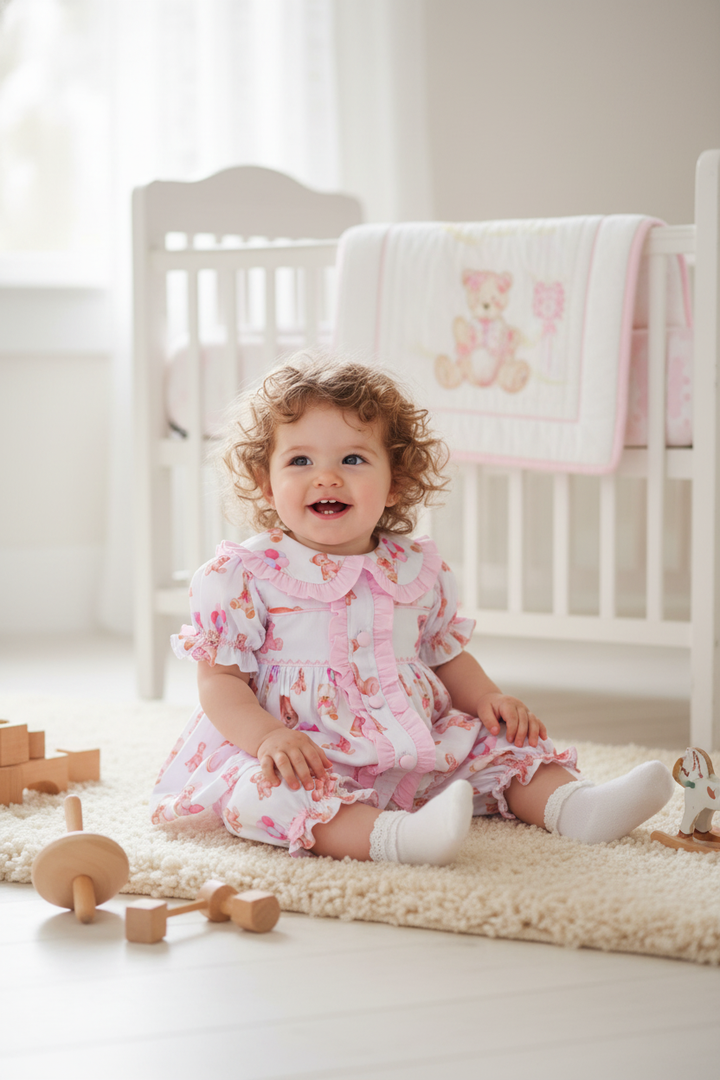 Ocean Baby Girls Smocked Pink Balloon Teddy Bear Themed Pyjamas (3M-5Yrs) Pjs