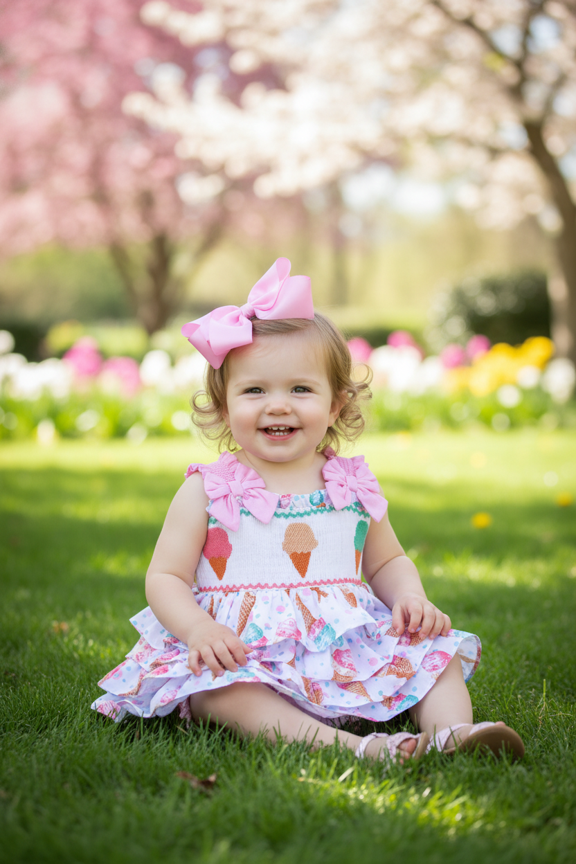 Ocean Baby Girls Icecream Ruffle Smocked Shorts Set (12M-8Y)