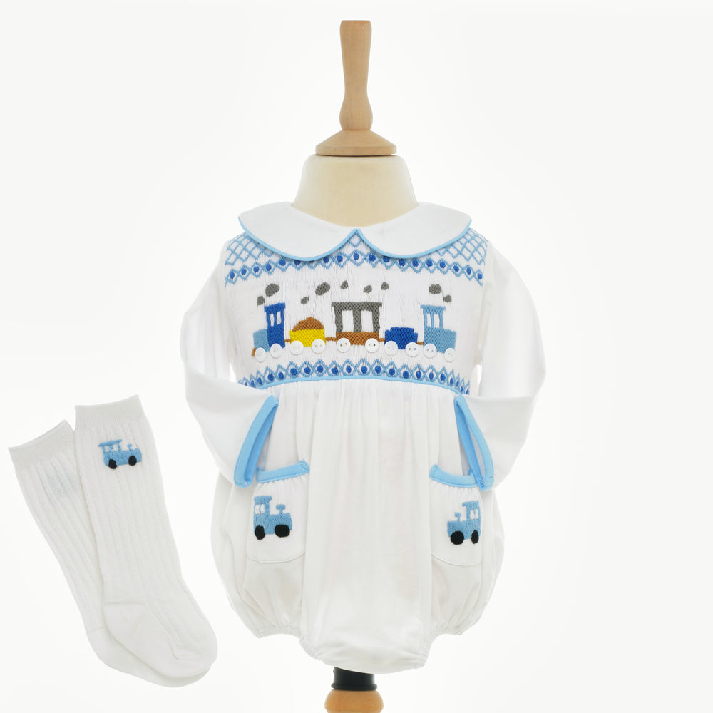 baby boys smocked bubble suit sets