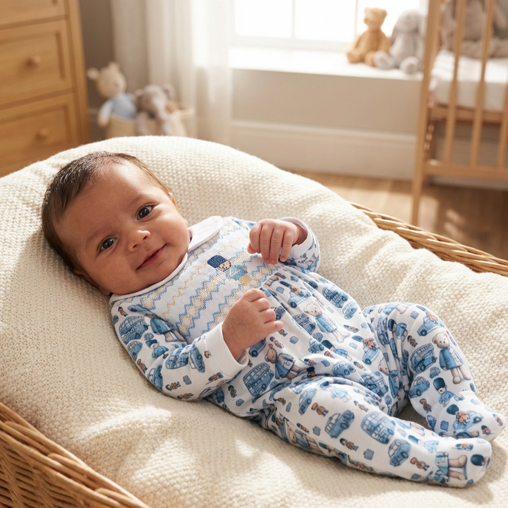 Ocean Baby Boys Smocked Soldier Bear Sleepsuit Set (NB-18M)
