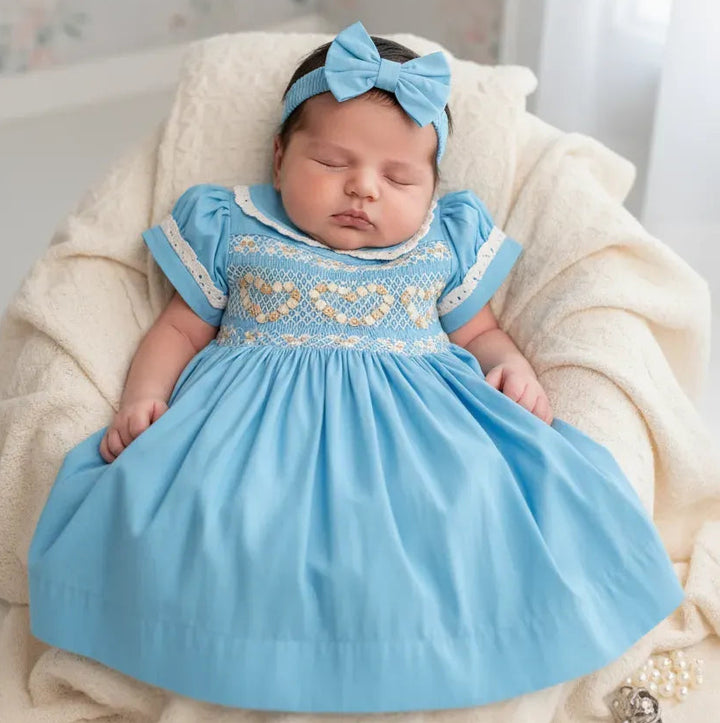 Ocean Baby Girls 'Pearl Tide' Sateen Smocked Petticoat Layered Dress (NB-10Yrs)