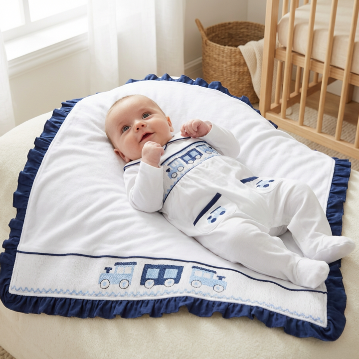 Ocean Baby Boys Smocked Train Sleepsuit (NB-18M)