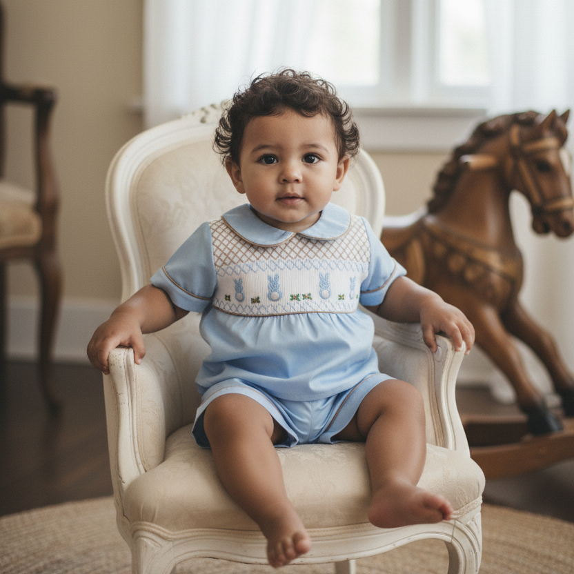 little baby boys smocked bunny pjs