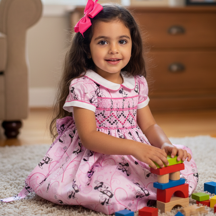 Ocean Baby Girls Pink Minnie Smocked Petticoat Layered Dress - (3M-8Yrs)
