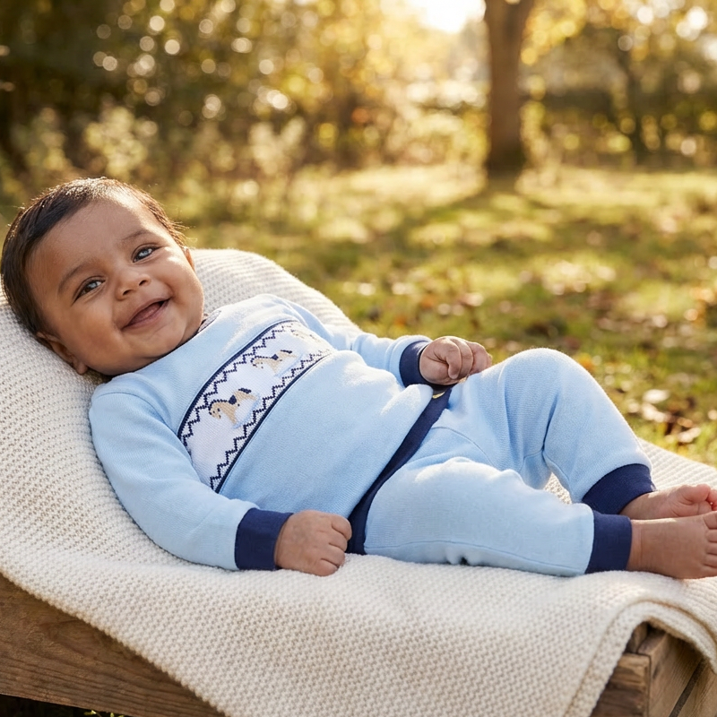 Ocean Baby Boys Smocked Rocking Horse Tracksuit Set (3M-5Yrs)