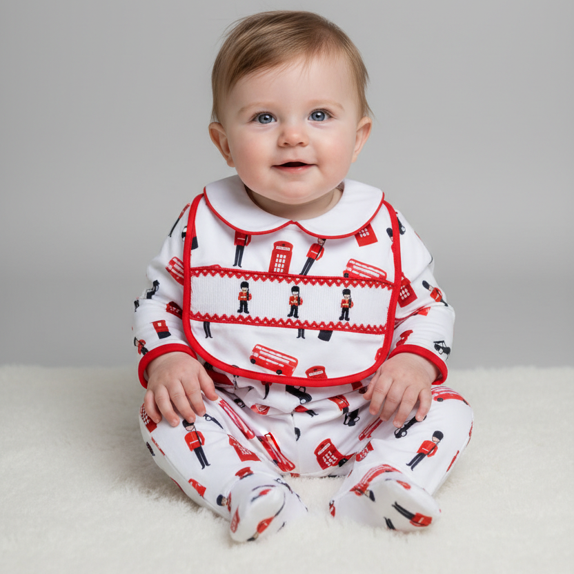 Ocean Baby Boys Soldier & London Themed Smocked Sleepsuit & Bib Set (NB-12M)