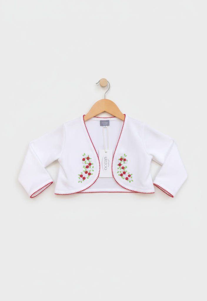 Ocean Baby Girls Hand Embroidered Rose Bullion Cardigan White/Red (NB-10Yrs)