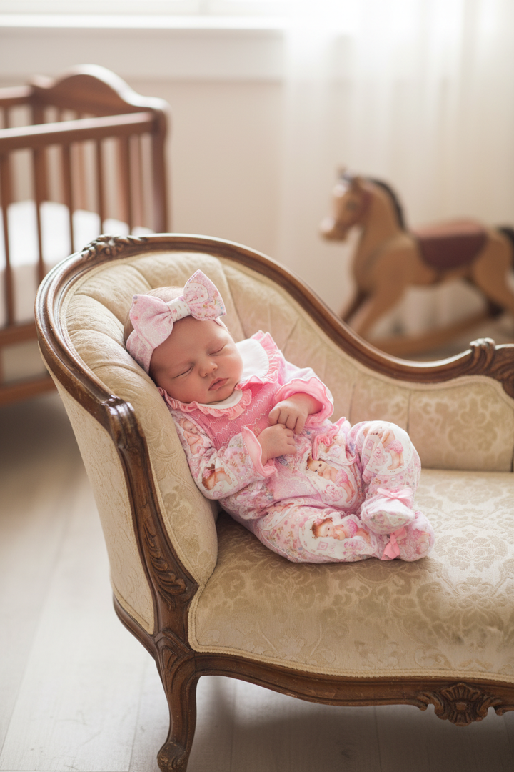 Ocean Baby Girls Pink Smocked Vintage Doll Sleepsuit & Headband Set (NB-12M)