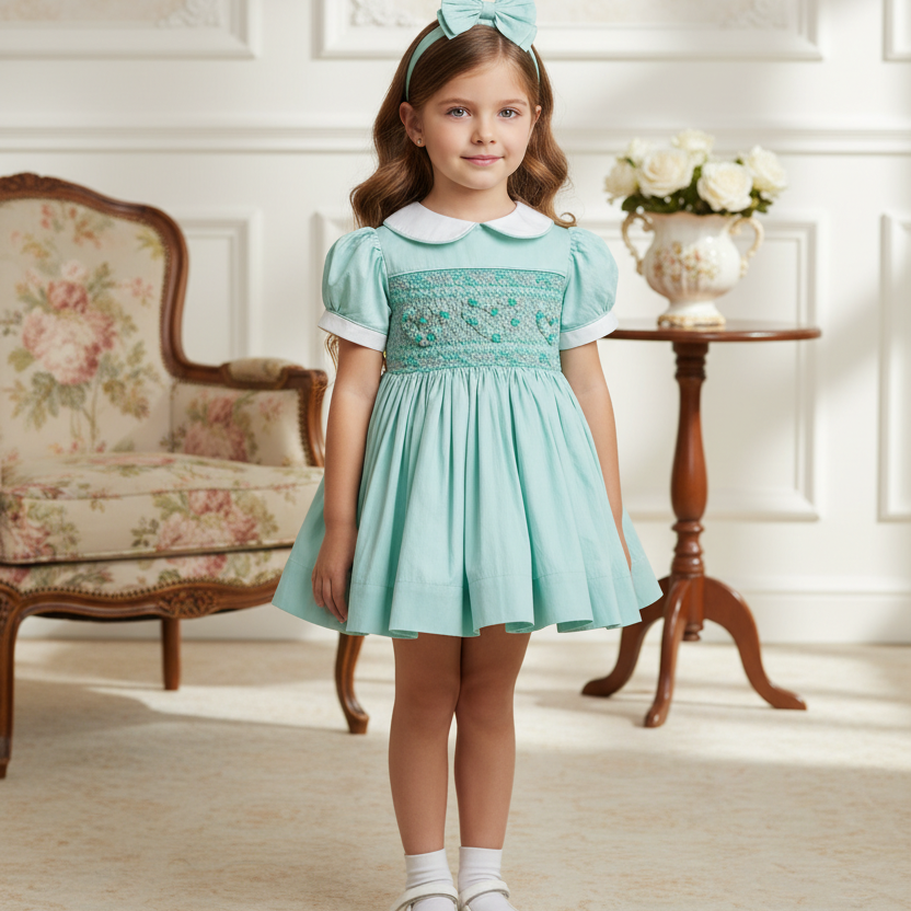 traditional smocked girls dresses in green