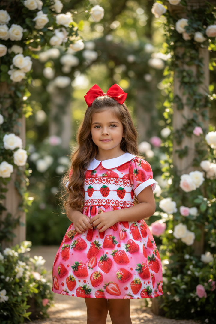 Ocean Baby Girls Pink Strawberry Smocked Petticoat Layered Dress - (3M-8Yrs)