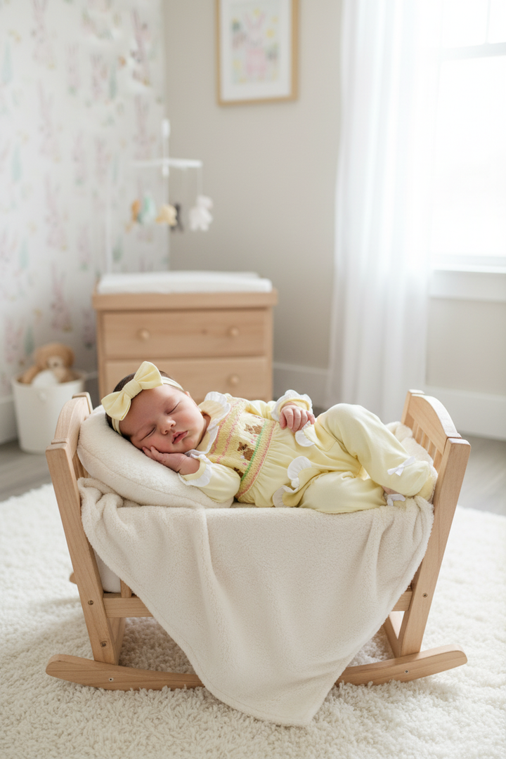 Ocean Baby Girls Smocked Bunny Sleepsuit & Headband Set (NB-18M)