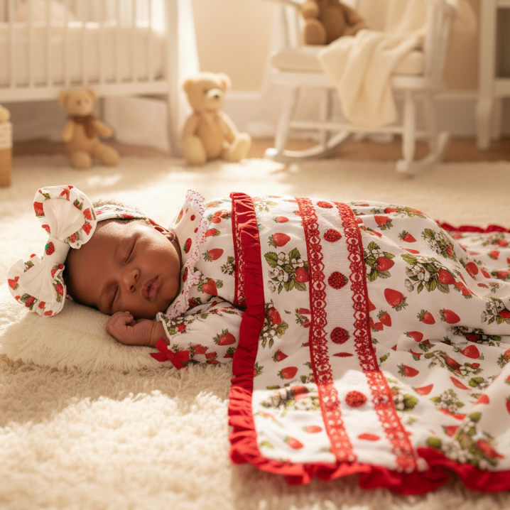 Ocean Baby Smocked Strawberry Sleepsuit & Headband Set (NB-18M)