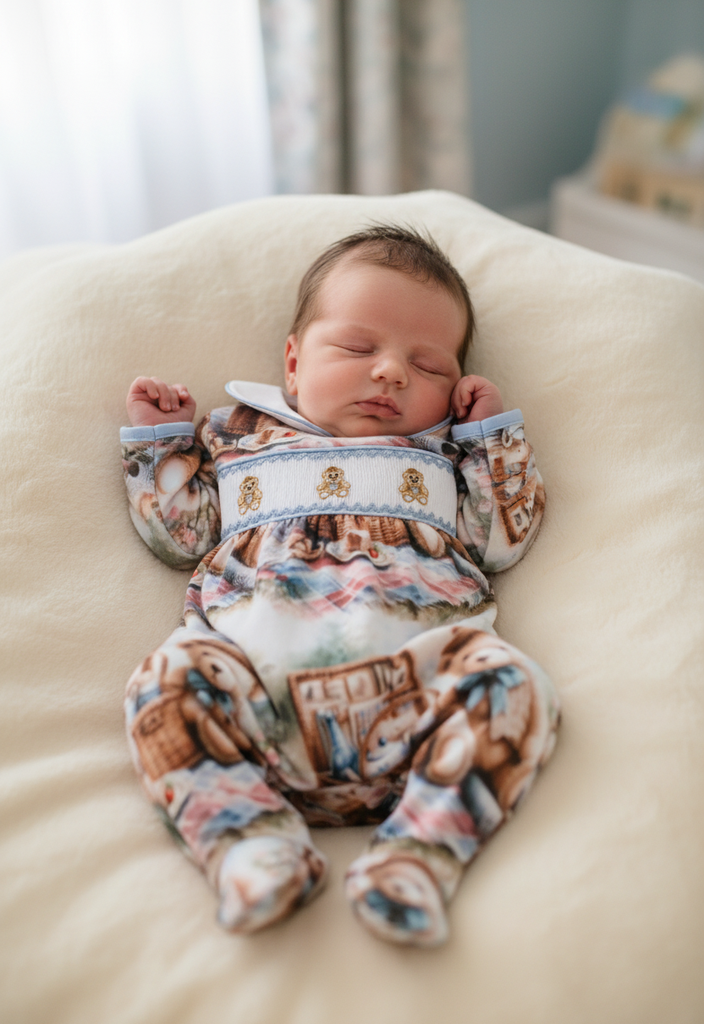 Ocean Baby Boys Teddy Bear Picnic Smocked Sleepsuit & Bib Set (NB-18M)