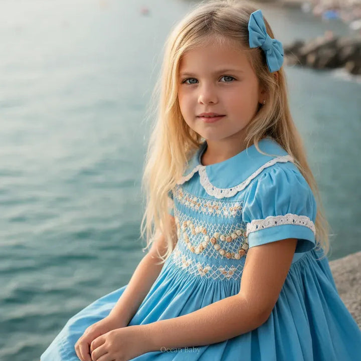 Ocean Baby Girls 'Pearl Tide' Sateen Smocked Petticoat Layered Dress (NB-10Yrs)
