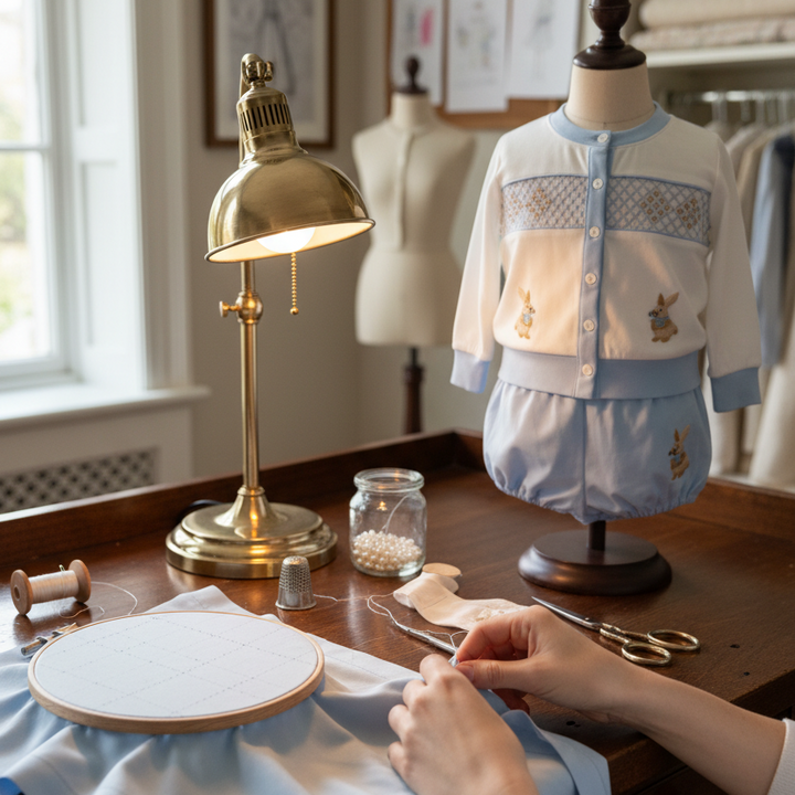 handmade smocked babyboys bunny suit set newborn to 3 years