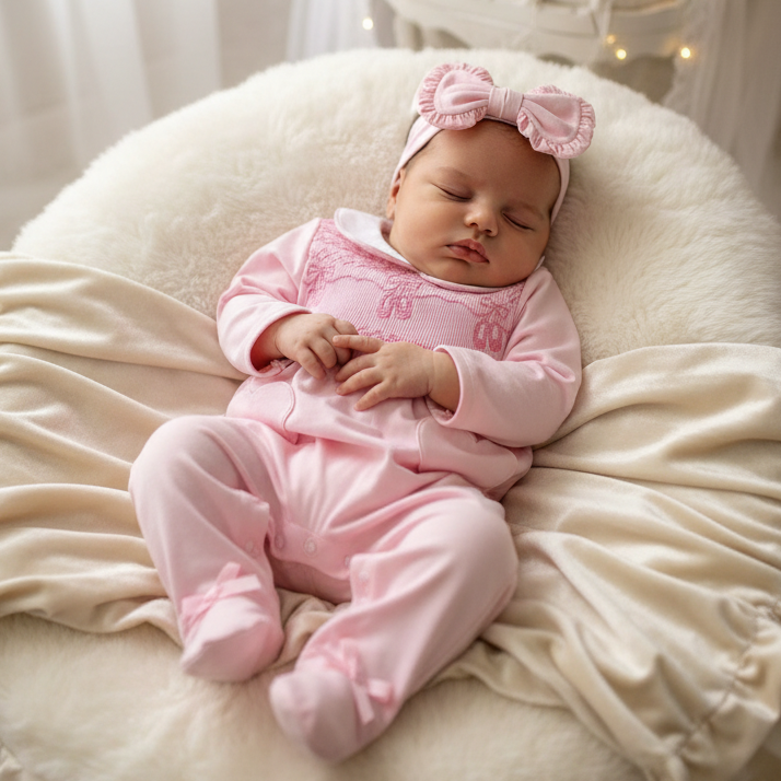 Ocean Baby Girls Pink Ballerina Slippers Smocked Sleepsuit & Headband Set (NB-18M)