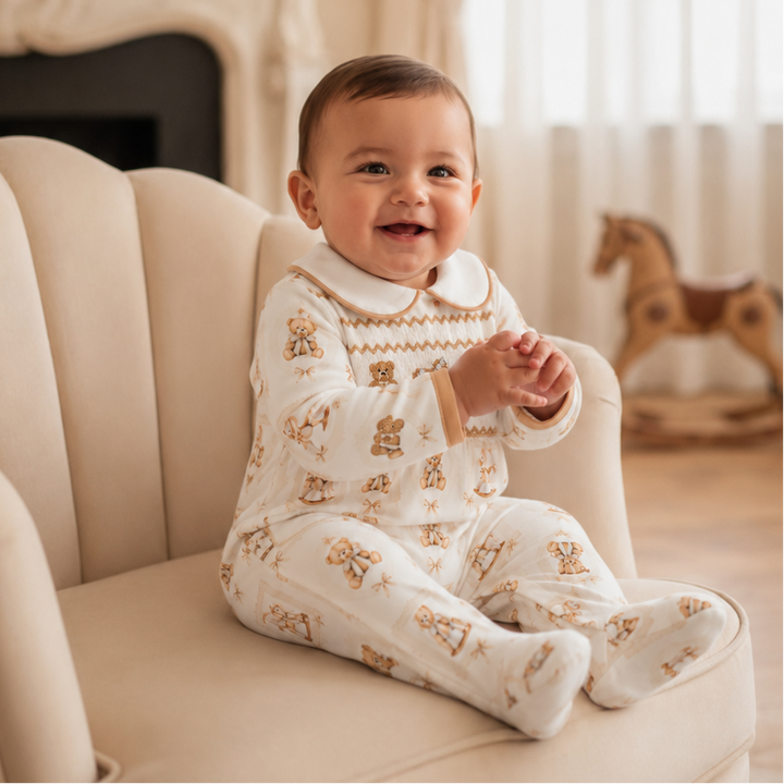 luxury smocked baby boys sleepsuit