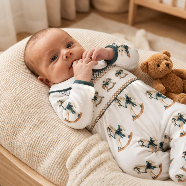 smocked baby boys sleepsuit 