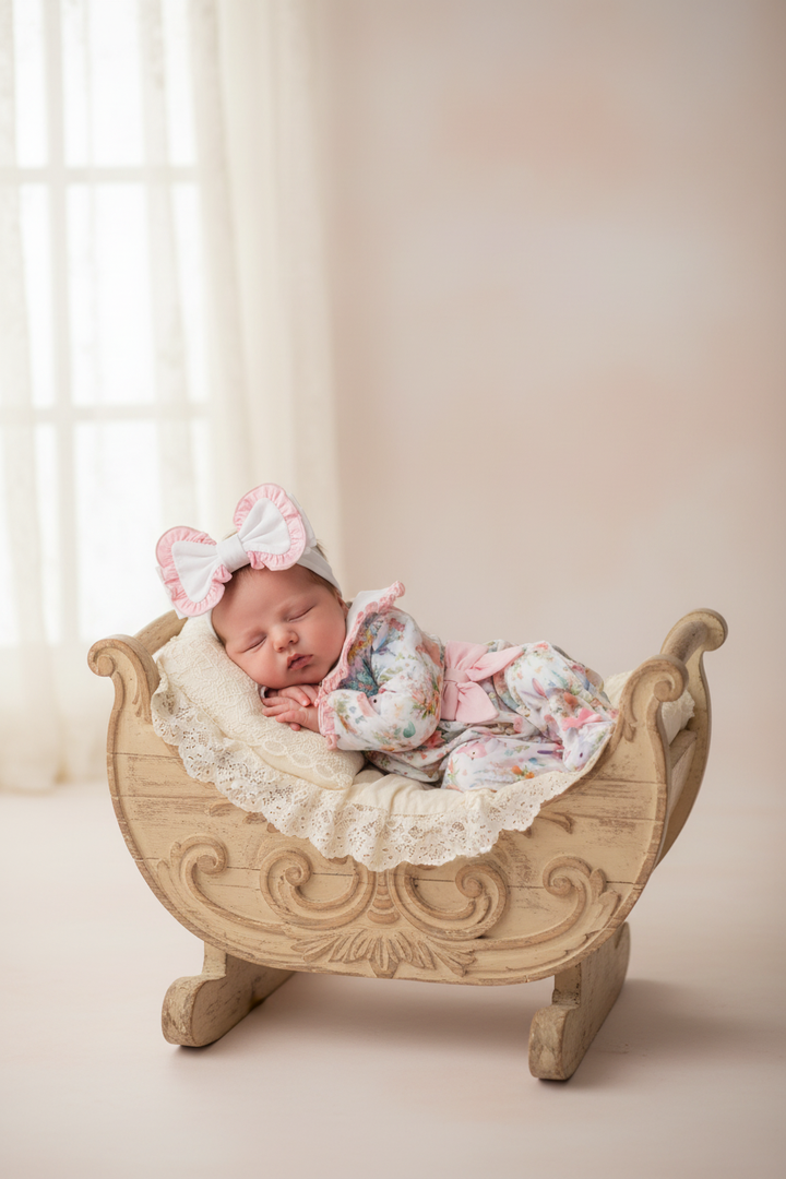 Ocean Baby Girls Smocked Floral Bunny & Birds Sleepsuit & Headband Set (NB-18M)