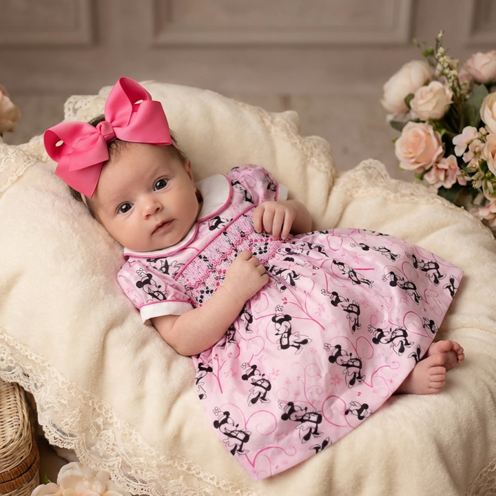 Ocean Baby Girls Pink Minnie Smocked Petticoat Layered Dress - (3M-8Yrs)