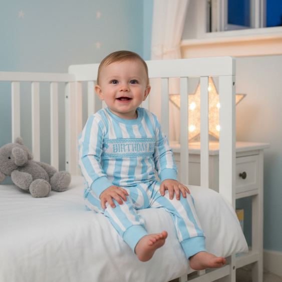 Smocked Birthday Boy Pj's (9M-5Yrs) Blue/White