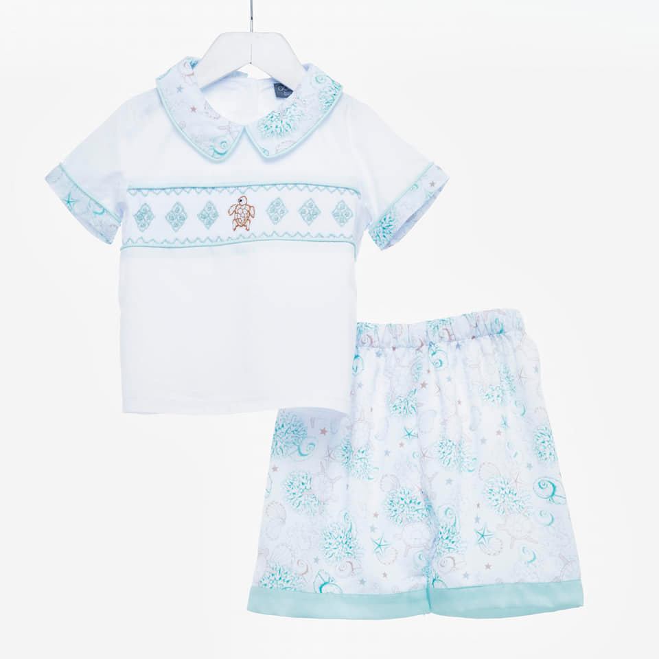 Ocean Baby Two Piece Boys Smocked Set - Sealife Themed (3M-5Yrs)