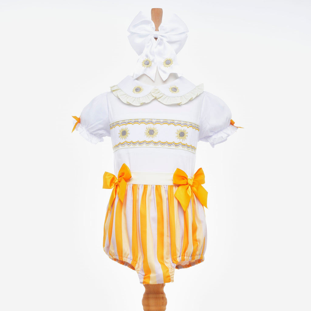 Ocean Baby Girls Sunflower Smocked Buster Suit Set (6M-4Yrs)
