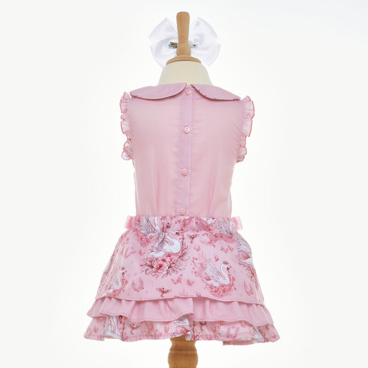 smocked swan girls skirt set