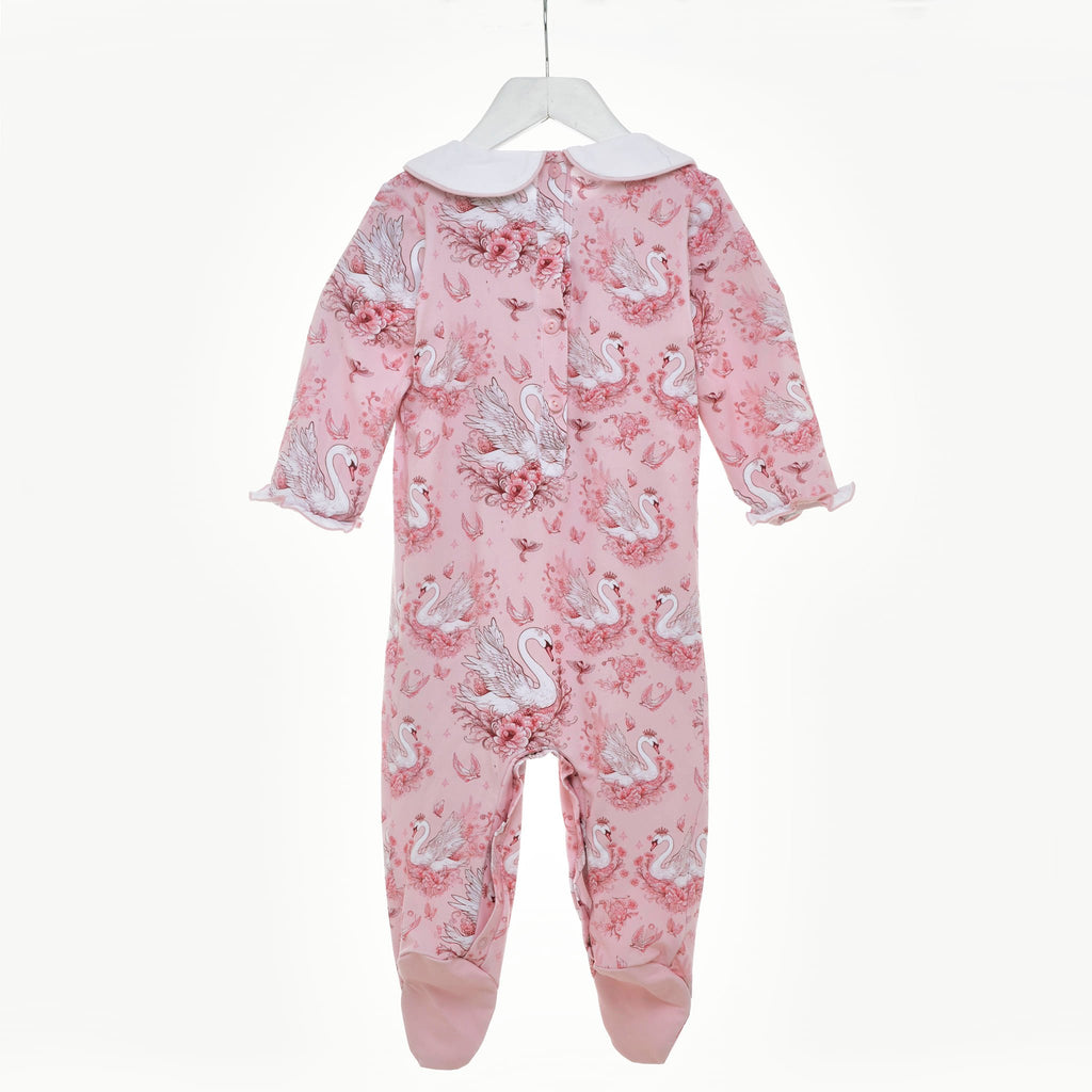 baby girls smocked sleepsuit smocked romper swan theme