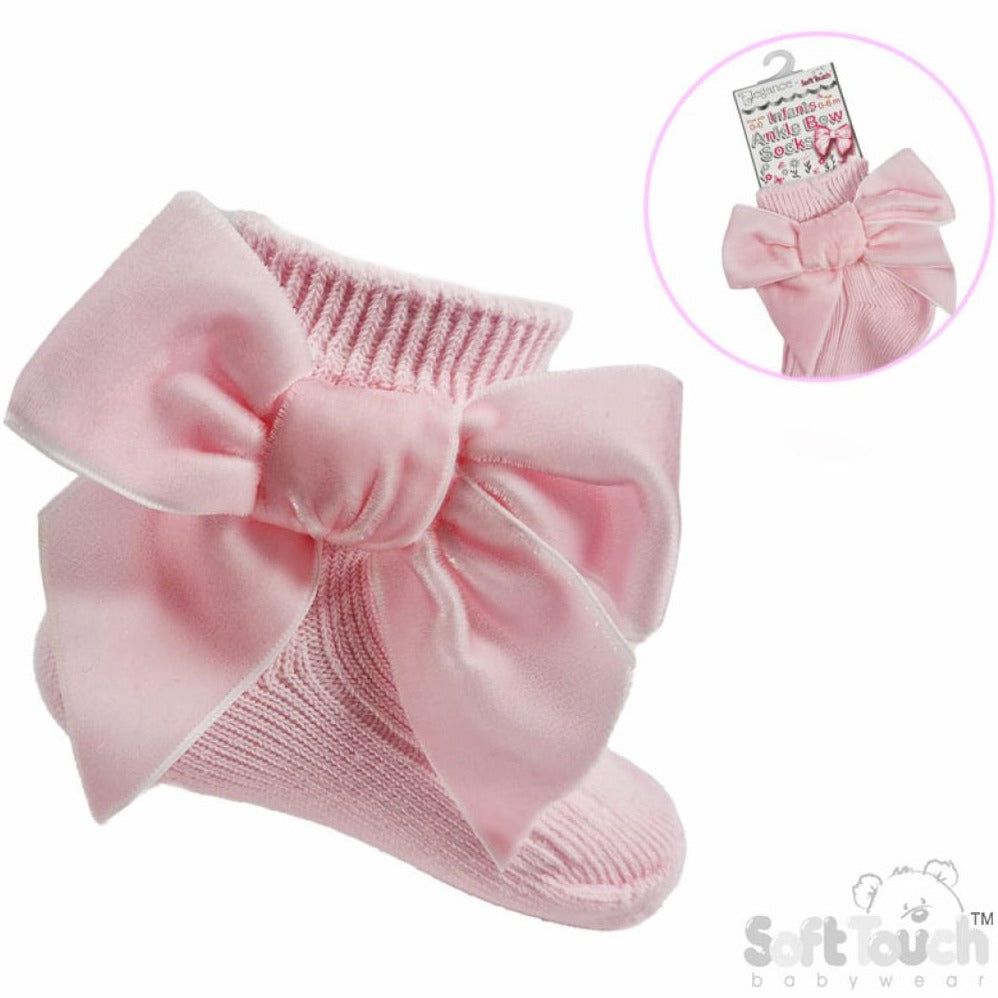 Pink Ankle Velvet Bow Socks (0-24M)