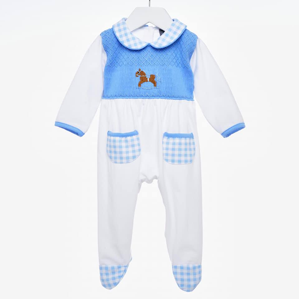 Smocked rocking horse romper 