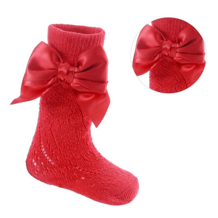 Red Pelerine Knee High Bow Girls Socks (0-24M)